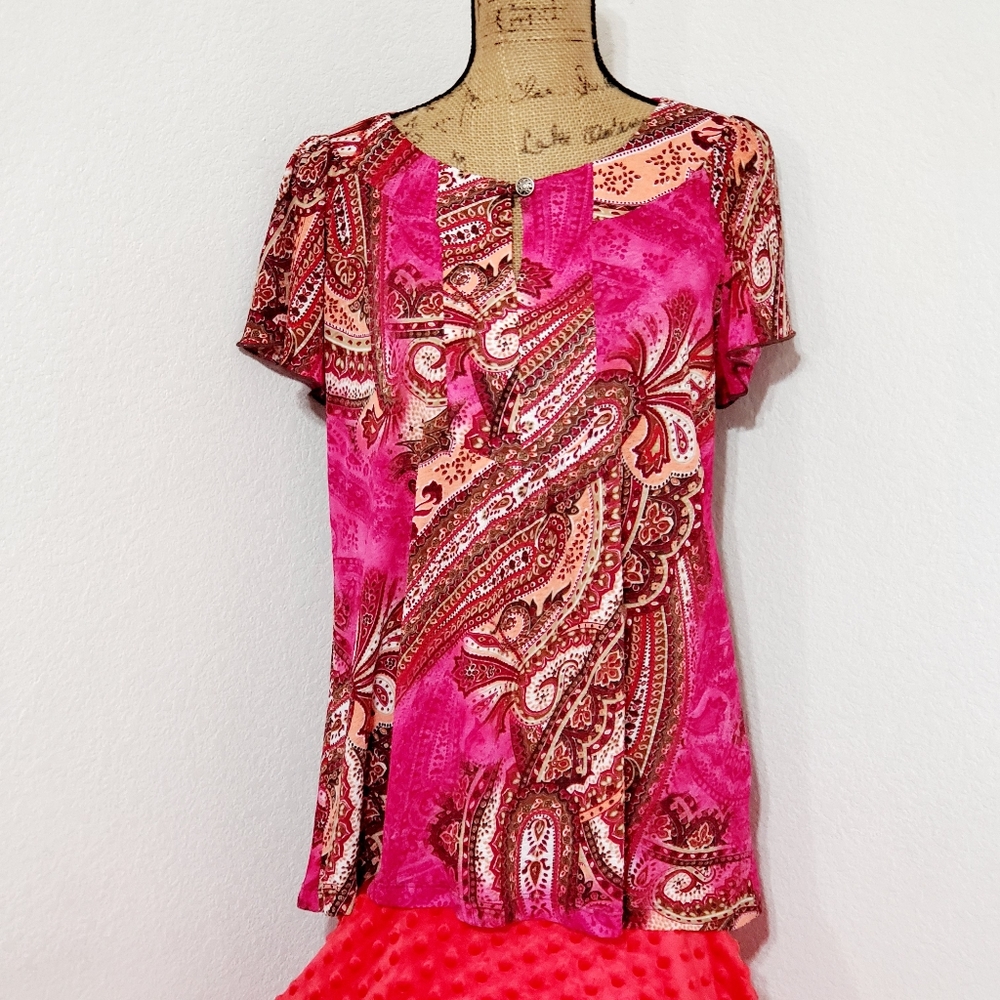 Notations Paisley pink and brown graphic print top Lg. office casual